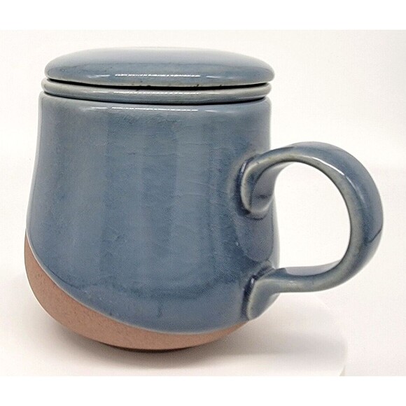 Rishi Artisan Tea Mug Cup With Infuser Lid Stoneware Indigo Sand Hand Crafted - Picture 2 of 12